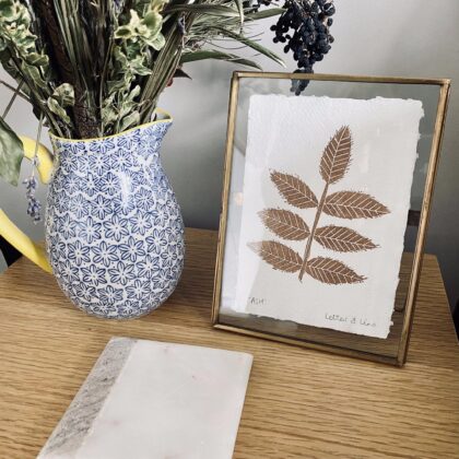 Ash leaf print copper framed display
