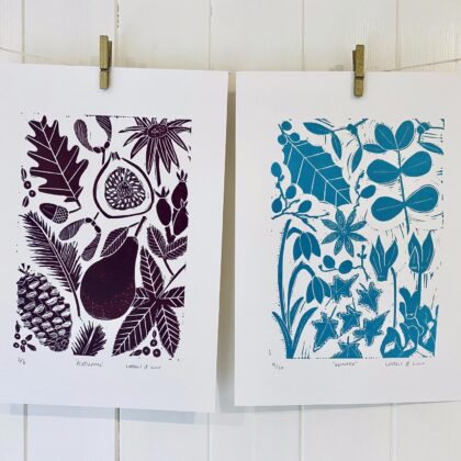 Autumn and winter linocut prints