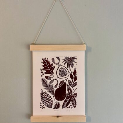 Autumn framed linocut print hanging