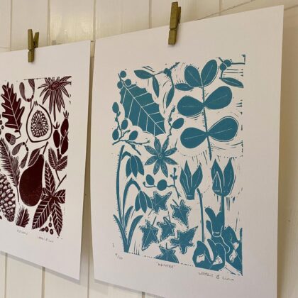 Autumn winter lino cut prints
