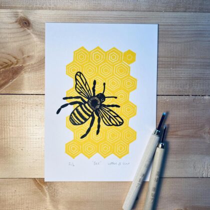 Bee a5 linocut print unframed