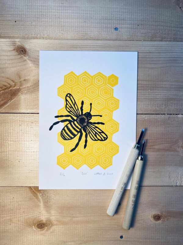 Bee a5 linocut print unframed