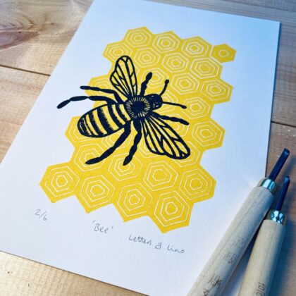 Bee a5 unframed lino cut print carving tools