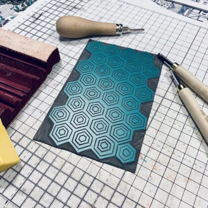 Bee print carving lino honeycomb
