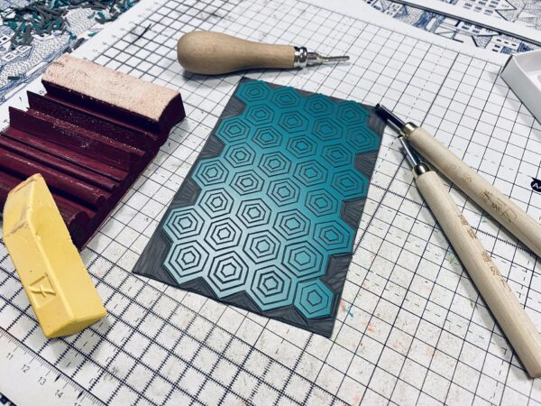 Bee print carving lino honeycomb