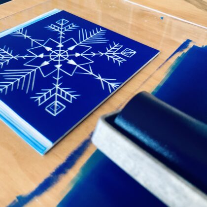 Blue ink snowflake block Blue ink snowflake block