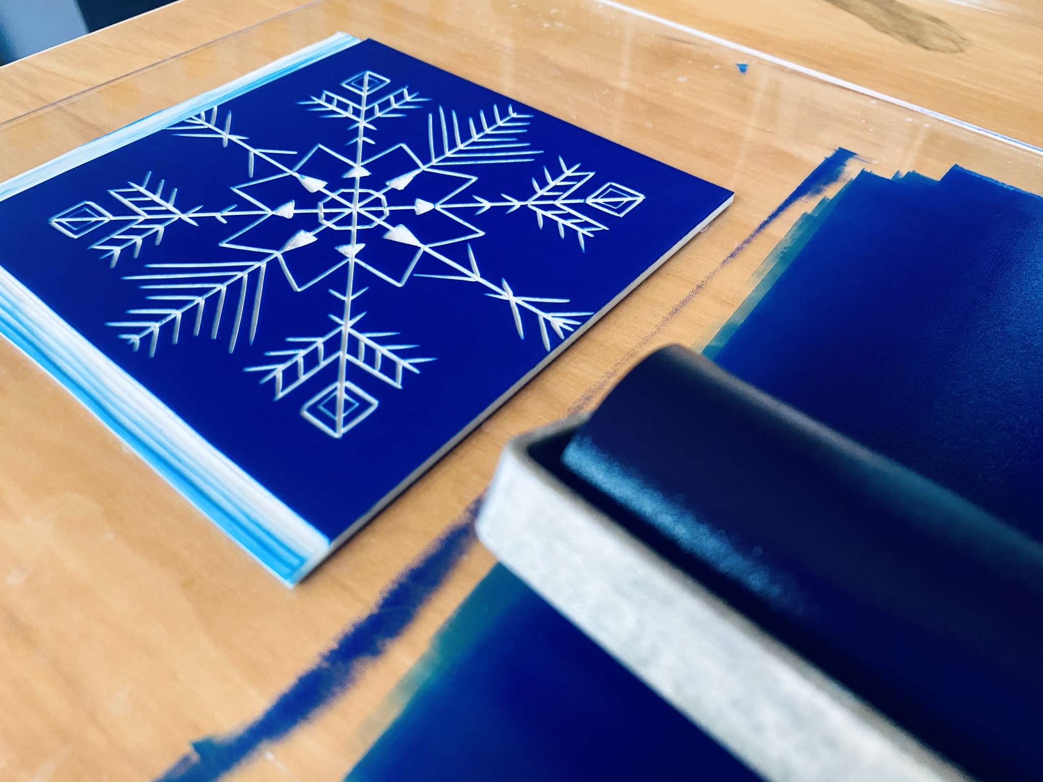 Blue ink snowflake block Blue ink snowflake block