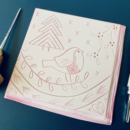 Carved lino robin christmas Carved lino robin christmas
