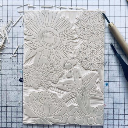 Carved summer lino block