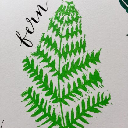 Close up fern calligraphy large leaves print