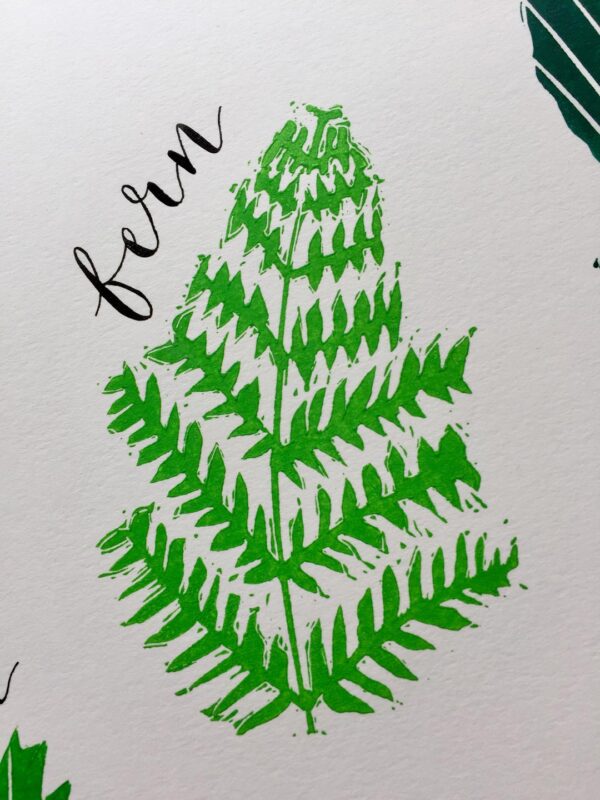 Close up fern calligraphy large leaves print