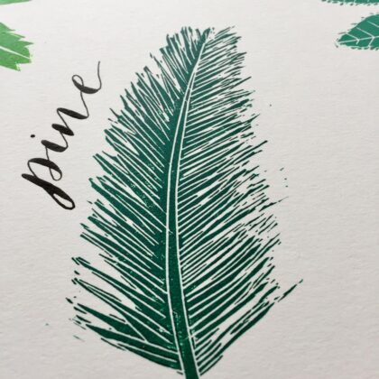 Close up pine calligraphy large leaves print