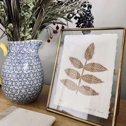 Copper ash framed lino cut print