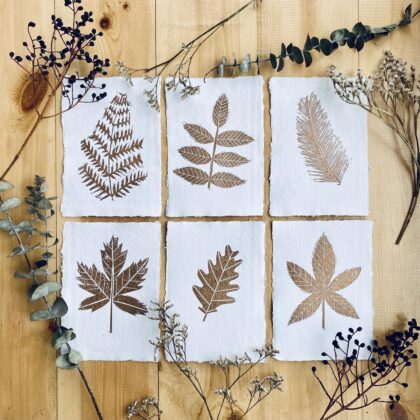 Copper leaf lino cut prints botanical