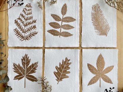 Copper leaf prints lino cut
