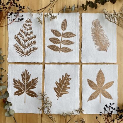 Copper leaf prints lino cut