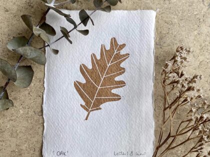 Copper oak lino cut print