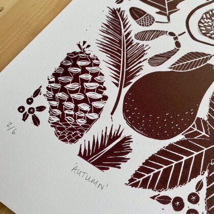 Detail autumn linocut print