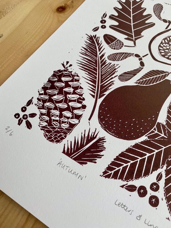 Detail autumn linocut print