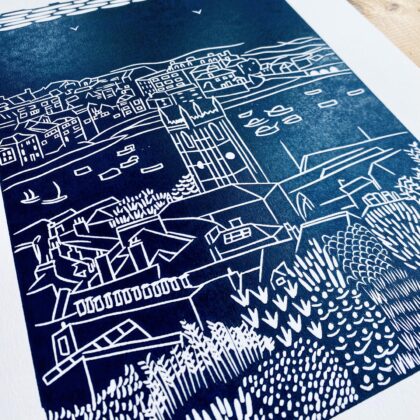 Detail st ives navy lino cut print