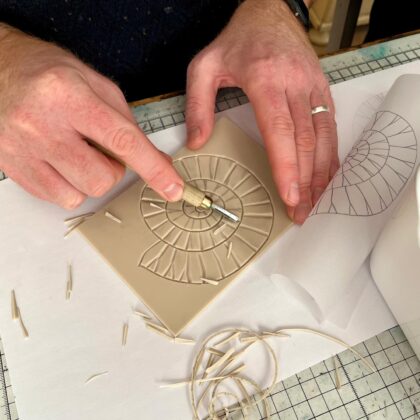 Family workshop fossil cutting lino 2