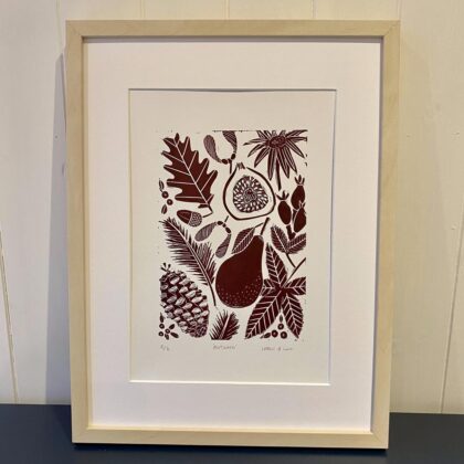 Framed autumn linocut print