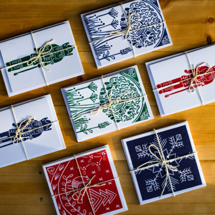Handprinted lino christmas card sets Handprinted lino christmas card sets
