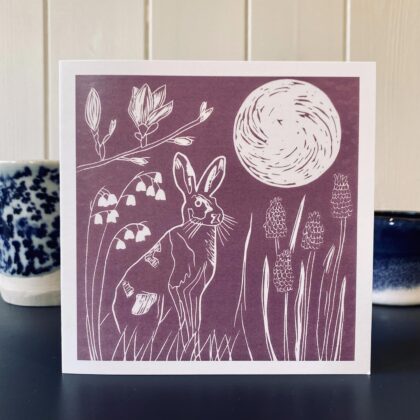 Hare in spring greetings card pink