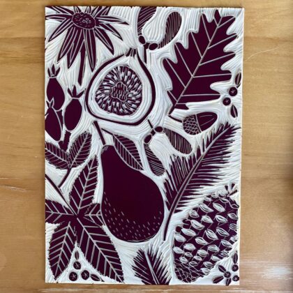 Inked lino block autumn