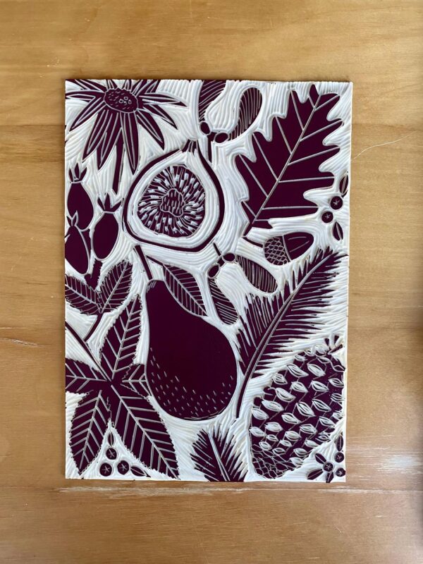 Inked lino block autumn