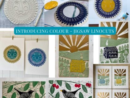 Introducing colour jigsaw linocuts workshop letters and lino