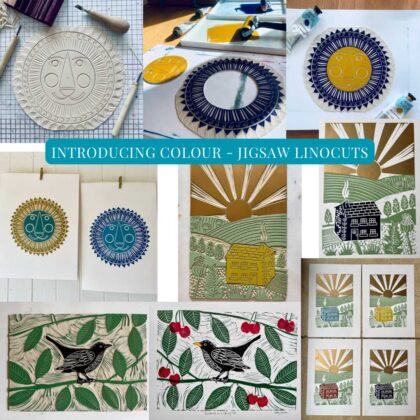 Introducing colour jigsaw linocuts workshop letters and lino