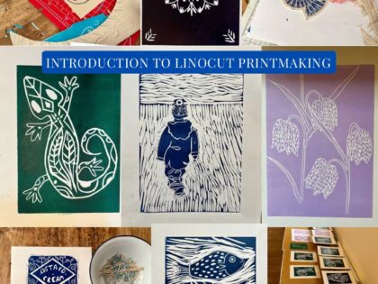 Introduction to linocut printmaking workshop letters and lino