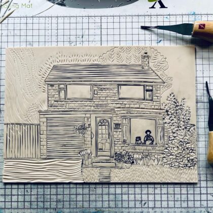 Louise house lino print 1