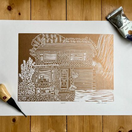 Louise house lino print 2