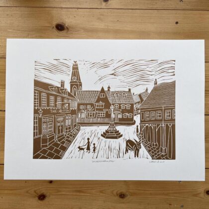 Minchinhampton lino cut print copper