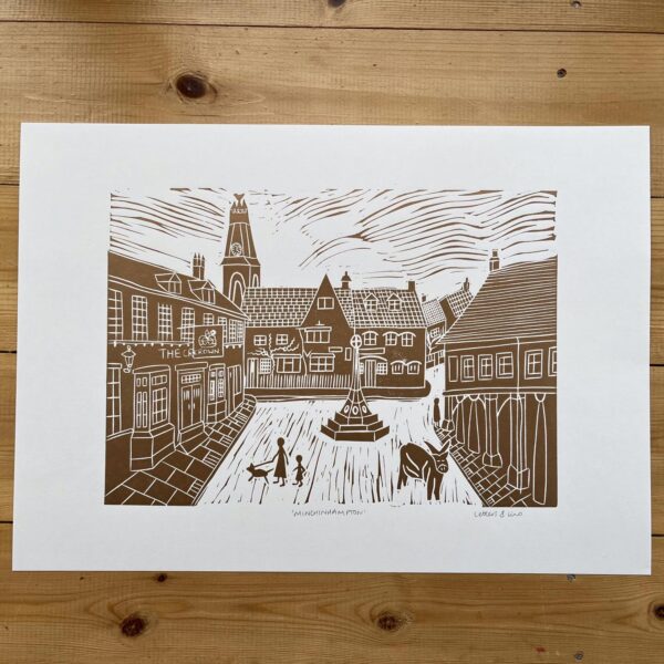 Minchinhampton lino cut print copper