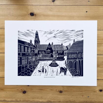 Minchinhampton lino cut print navy