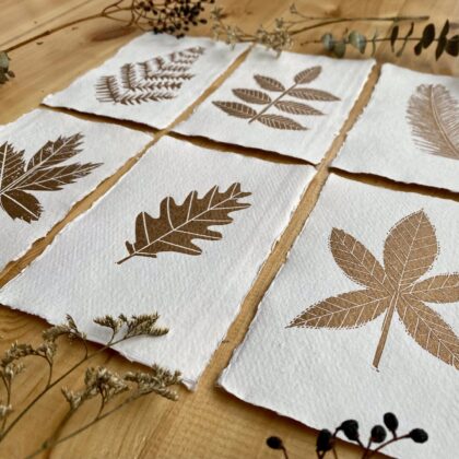 Mini leaf prints lino cut copper