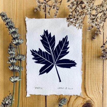 Navy maple lino cut print