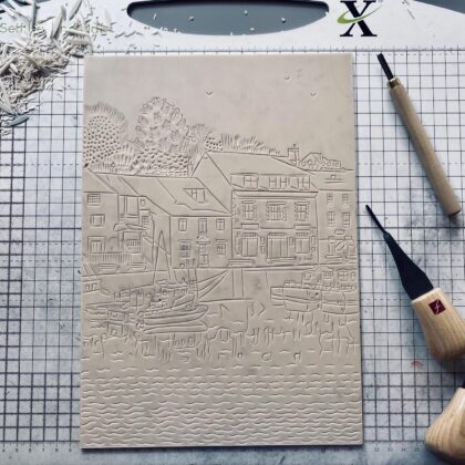 Padstow carved lino block