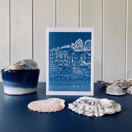 Padstow mid blue greetings card