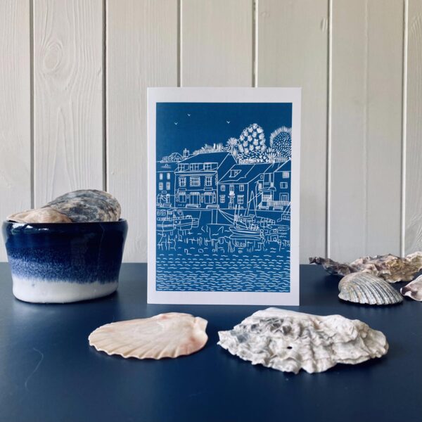 Padstow mid blue greetings card