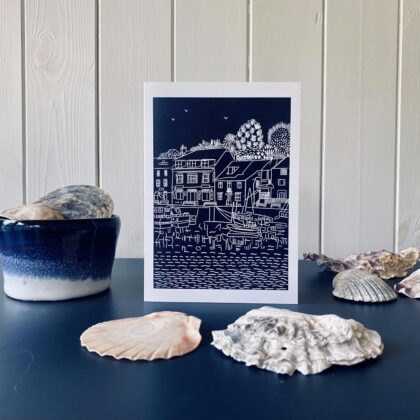 Padstow navy greetings card