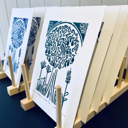 Partridge in a pear tree a5 lino cut prints