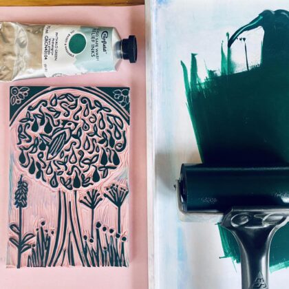 Partridge in a pear tree inked block green