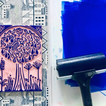 Partridge in a pear tree inky block blue