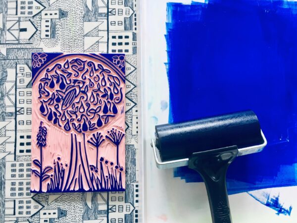Partridge in a pear tree inky block blue