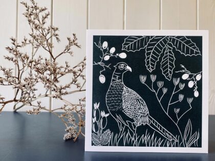 Pheasant in autumn printed greetings card
