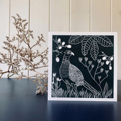Pheasant in autumn printed greetings card